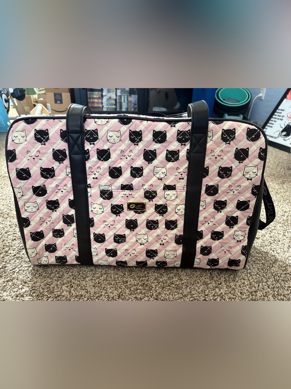Betsey Johnson Quilted Cat Weekender Pink Duffel Bag